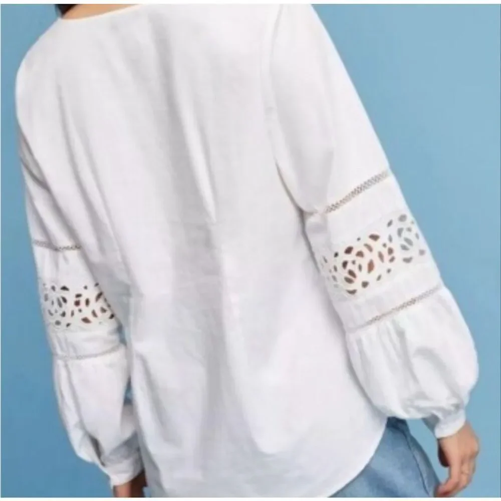 Anthropologie Maeve lace cutout puff sleeve blouse xs